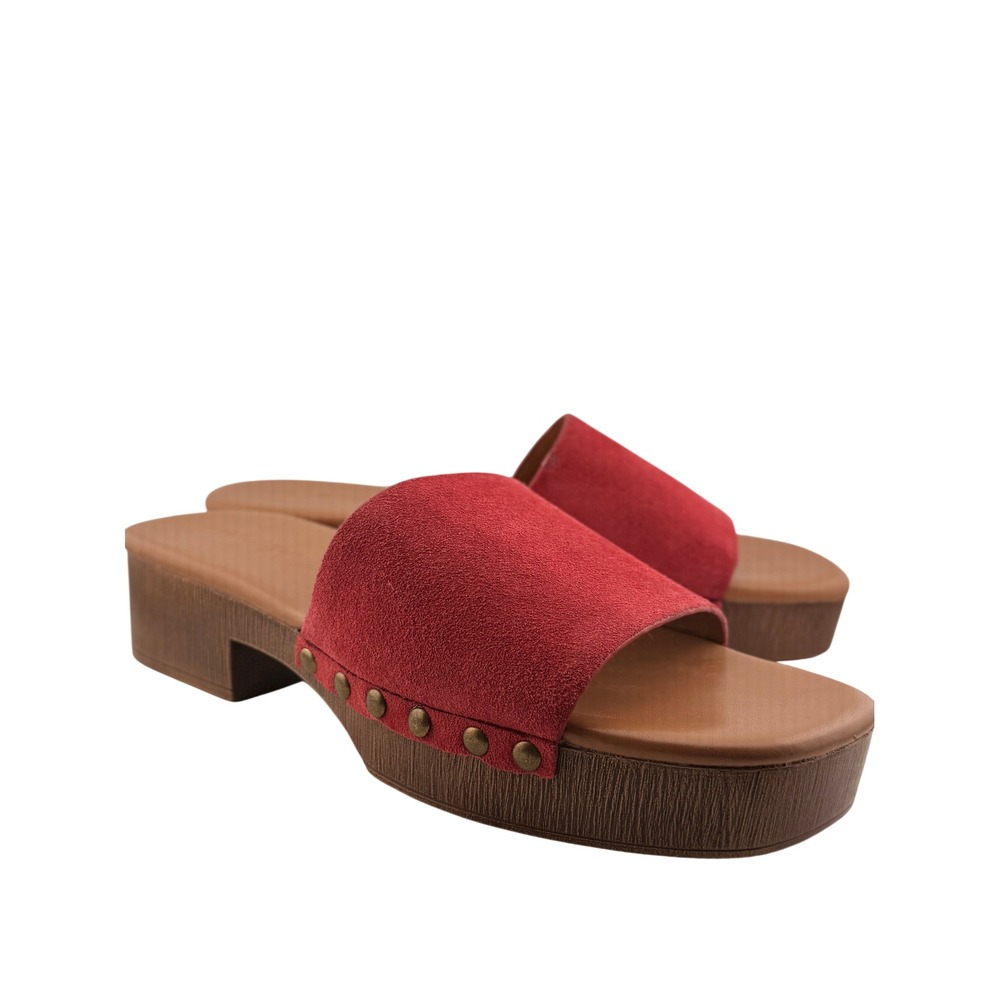 Topshop Hamilton Red Suede Studded Clogs Platform Slide Sandals US 9 EU 40